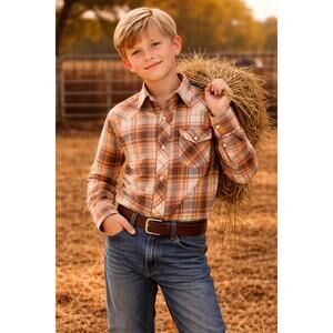 VTG Wrangler plaid long sleeve pearl snap shirt western pearly fall boys 12